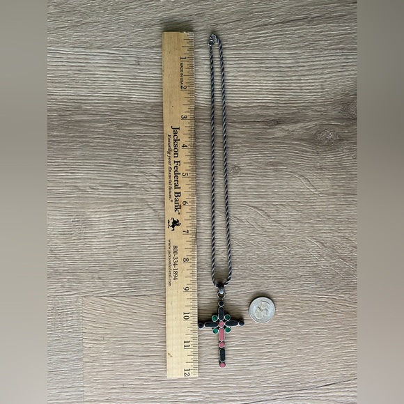 Stone Age big bold inlay cross sterling silver necklace - Picture 4 of 5